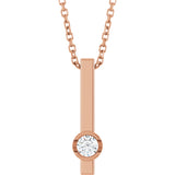 14K Gold Round Natural Diamond Solitaire Bar Necklace or Pendant - Rose Gold