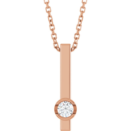 14K Gold Round Natural Diamond Solitaire Bar Necklace or Pendant - Rose Gold
