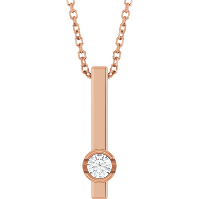 14K Gold Round Natural Diamond Solitaire Bar Necklace or Pendant - Rose Gold