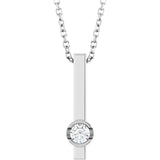 14K Gold Round Natural Diamond Solitaire Bar Necklace or Pendant - White Gold