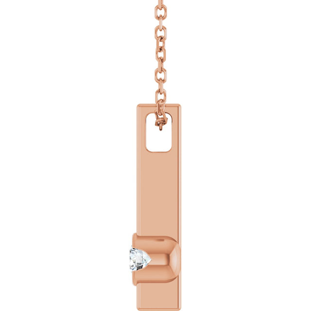 14K Gold Round Natural Diamond Solitaire Bar Necklace or Pendant - Rose Gold - view 3
