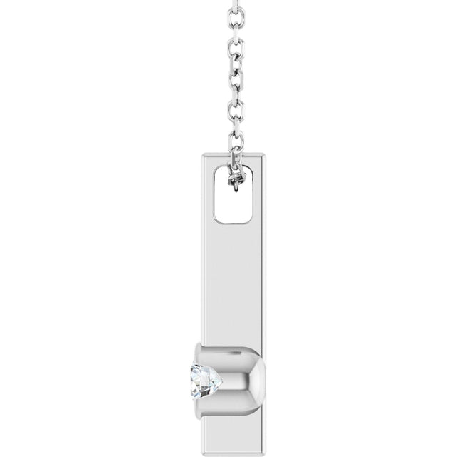 Platinum Round Natural Diamond Solitaire Bar Necklace or Pendant - view 3