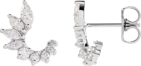 14K Gold Marquise Natural Diamond Accented Front-Back Earrings - White Gold