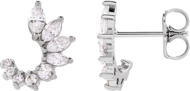 14K Gold Marquise Natural Diamond Accented Front-Back Earrings - White Gold - view 2