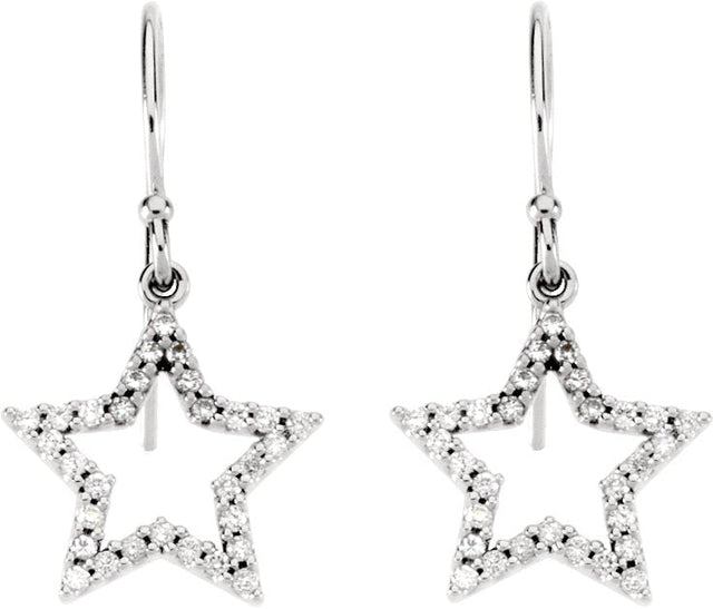 14K Gold Round Natural Diamond Accented Star Earrings - view 2
