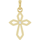 14K Gold Round Natural Diamond Accented Cross Necklace or Pendant – 0.02 CTW - Yellow Gold