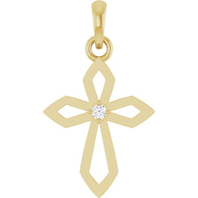 14K Gold Round Natural Diamond Accented Cross Necklace or Pendant – 0.02 CTW - Yellow Gold
