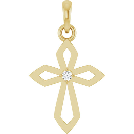 14K Gold Round Natural Diamond Accented Cross Necklace or Pendant – 0.02 CTW - Yellow Gold