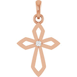 14K Gold Round Natural Diamond Accented Cross Necklace or Pendant – 0.02 CTW - Rose Gold