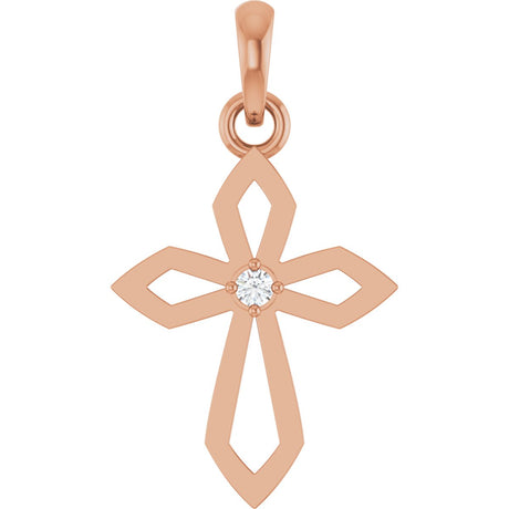 14K Gold Round Natural Diamond Accented Cross Necklace or Pendant – 0.02 CTW - Rose Gold