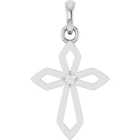 Platinum Round Natural Diamond Accented Cross Necklace or Pendant – 0.02 CTW