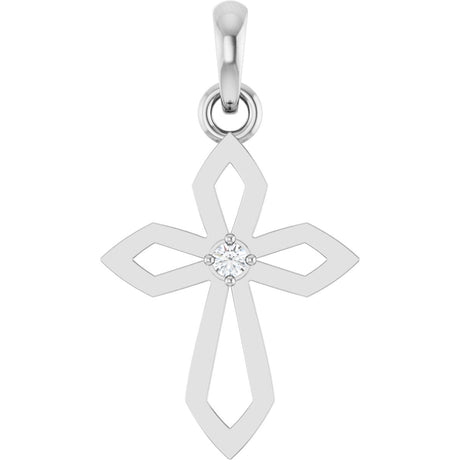 Platinum Round Natural Diamond Accented Cross Necklace or Pendant – 0.02 CTW