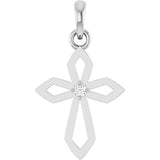 14K Gold Round Natural Diamond Accented Cross Necklace or Pendant – 0.02 CTW - White Gold