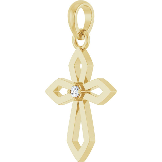 14K Gold Round Natural Diamond Accented Cross Necklace or Pendant – 0.02 CTW - Yellow Gold - view 2