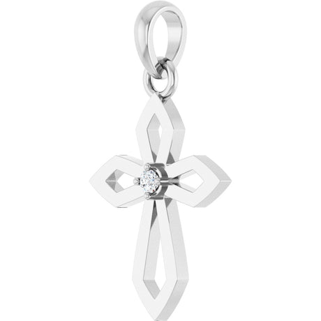 Platinum Round Natural Diamond Accented Cross Necklace or Pendant – 0.02 CTW - view 2