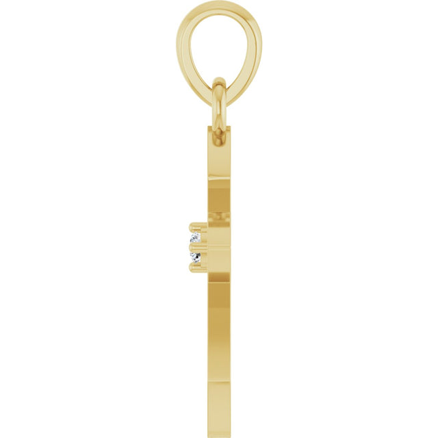 14K Gold Round Natural Diamond Accented Cross Necklace or Pendant – 0.02 CTW - Yellow Gold - view 3