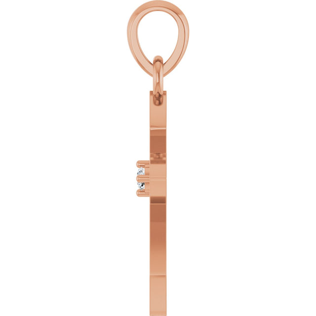 14K Gold Round Natural Diamond Accented Cross Necklace or Pendant – 0.02 CTW - Rose Gold - view 3