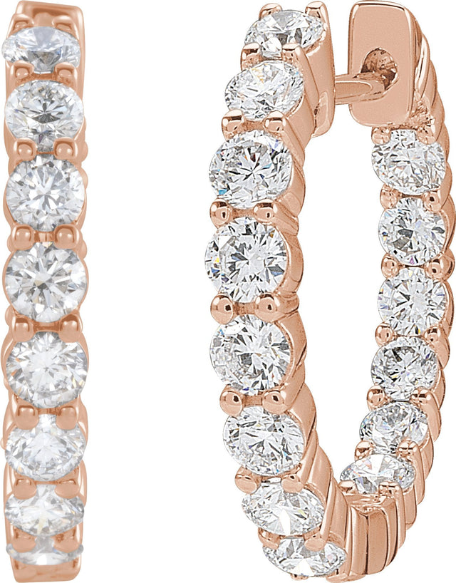 14K Gold Round Lab-Grown Diamond Inside-Outside Hoop Earrings – up to 1/2 CTW - Rose Gold - view 2