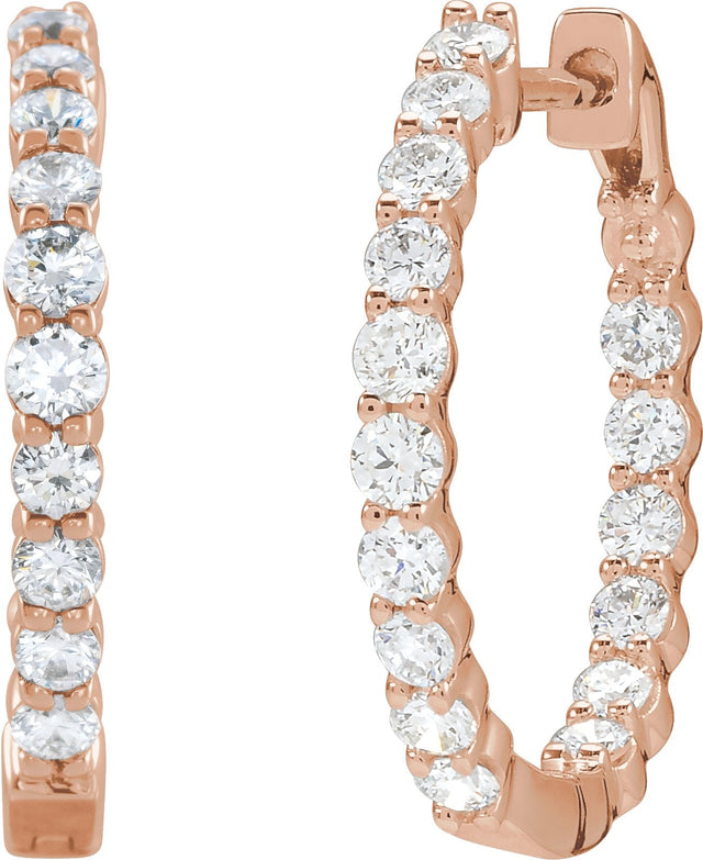 14K Gold Round Lab-Grown Diamond Inside-Outside Hoop Earrings – 1.5-3mm Stones - Rose Gold - view 2