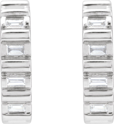 Platinum Natural Diamond Straight Baguette Hoop Earrings - view 2