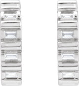 14K Gold Natural Diamond Straight Baguette Hoop Earrings - White Gold - view 2