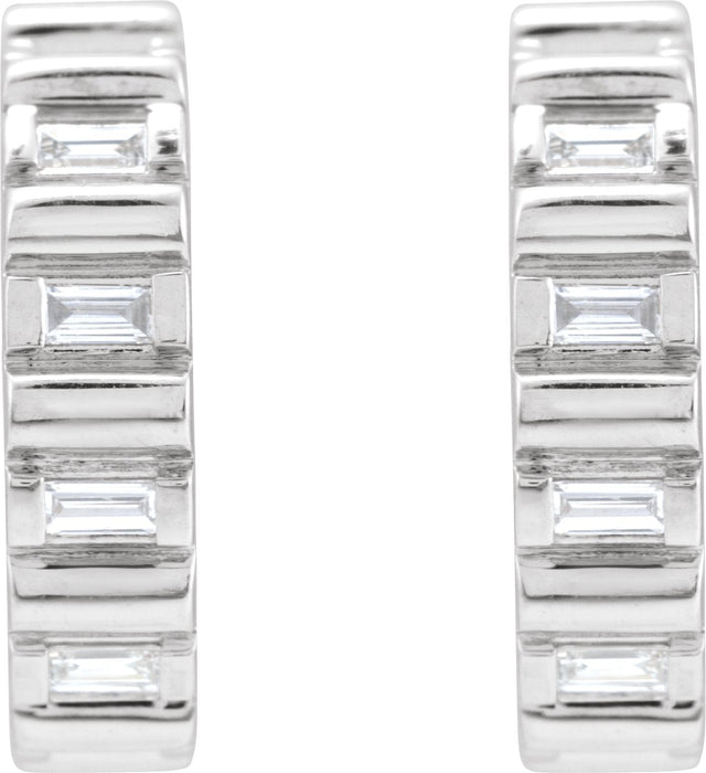 14K Gold Natural Diamond Straight Baguette Hoop Earrings - White Gold - view 2