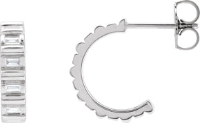Platinum Natural Diamond Straight Baguette Hoop Earrings