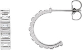 14K Gold Natural Diamond Straight Baguette Hoop Earrings - White Gold