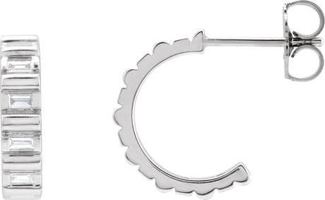 14K Gold Natural Diamond Straight Baguette Hoop Earrings - White Gold