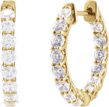 14K Gold Round Lab-Grown Diamond Inside-Outside Hoop Earrings – 2.8mm Stones - Yellow Gold - view 2