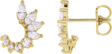14K Gold Marquise Natural Diamond Accented Front-Back Earrings - Yellow Gold