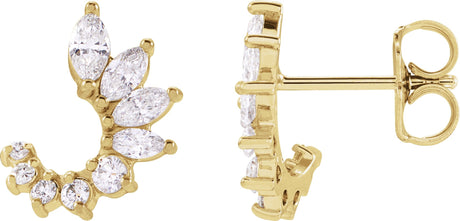 14K Gold Marquise Natural Diamond Accented Front-Back Earrings - Yellow Gold