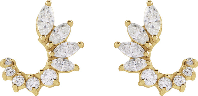 14K Gold Marquise Natural Diamond Accented Front-Back Earrings - Yellow Gold - view 3