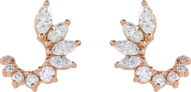14K Gold Marquise Natural Diamond Accented Front-Back Earrings - Rose Gold - view 3