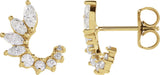 14K Gold Marquise Natural Diamond Accented Front-Back Earrings - Yellow Gold - view 2