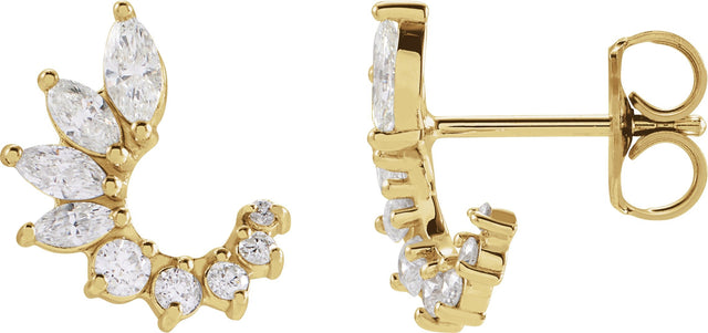 14K Gold Marquise Natural Diamond Accented Front-Back Earrings - Yellow Gold - view 2