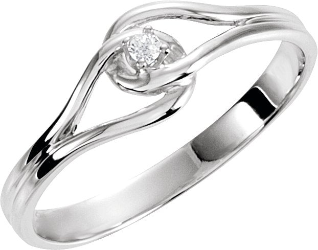 14K Gold Round Natural Diamond Interlocking Ring - White Gold
