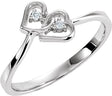 14K Gold Round Natural Diamond Double Heart Accented Ring - White Gold