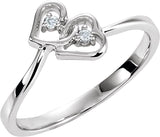 14K Gold Round Natural Diamond Double Heart Accented Ring - White Gold