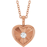 14K Gold Round Natural Diamond Accented Heart Necklace or Pendant – 1/10 CTW - Rose Gold