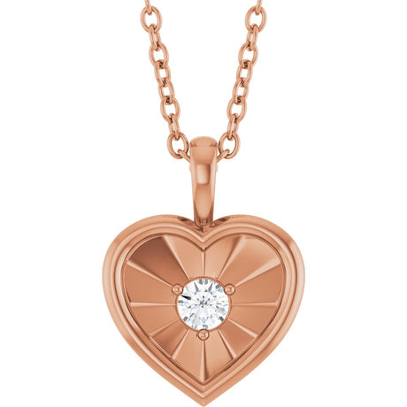 14K Gold Round Natural Diamond Accented Heart Necklace or Pendant – 1/10 CTW - Rose Gold