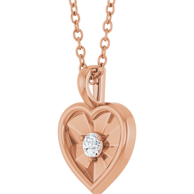 14K Gold Round Natural Diamond Accented Heart Necklace or Pendant – 1/10 CTW - Rose Gold - view 2