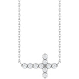 14K Gold Round Lab-Grown Diamond Accented Sideways Cross Necklace – 1/3 CTW - White Gold