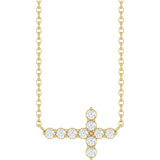 14K Gold Round Lab-Grown Diamond Accented Sideways Cross Necklace – 1/3 CTW - Yellow Gold
