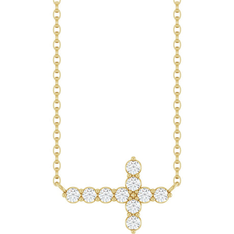 14K Gold Round Lab-Grown Diamond Accented Sideways Cross Necklace – 1/3 CTW - Yellow Gold