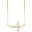 14K Gold Round Natural Diamond Accented Sideways Cross Necklace – 2mm Stones - Yellow Gold