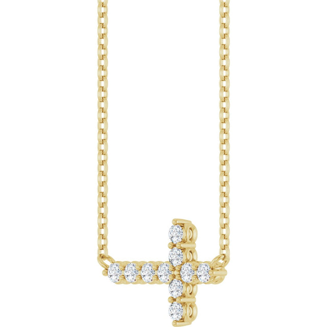14K Gold Round Lab-Grown Diamond Accented Sideways Cross Necklace – 1/3 CTW - Yellow Gold - view 2