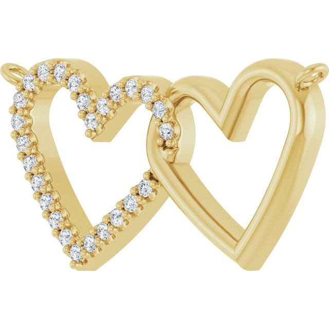 14K Gold Round Natural Diamond Interlocking Heart Necklace - Yellow Gold - view 2