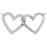 14K Gold Round Natural Diamond Interlocking Heart Necklace - White Gold