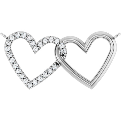 14K Gold Round Natural Diamond Interlocking Heart Necklace - White Gold
